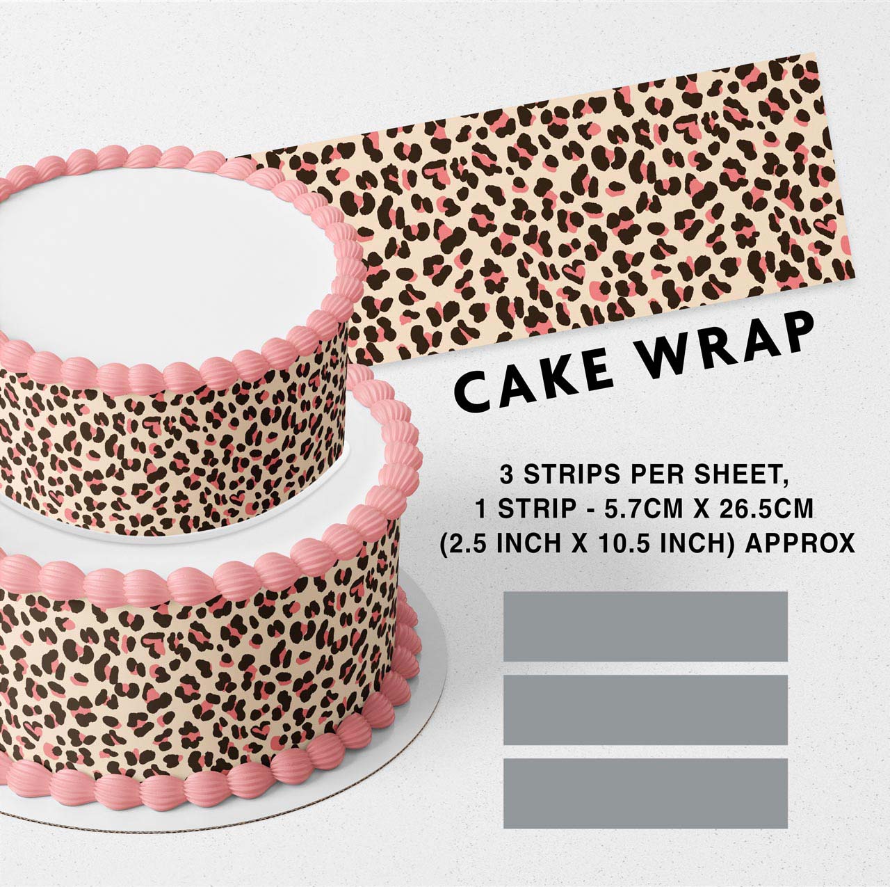 Pink Brown Leopard Edible Icing Printed Cake Wrap Strips Topper Ribbon Border image 0