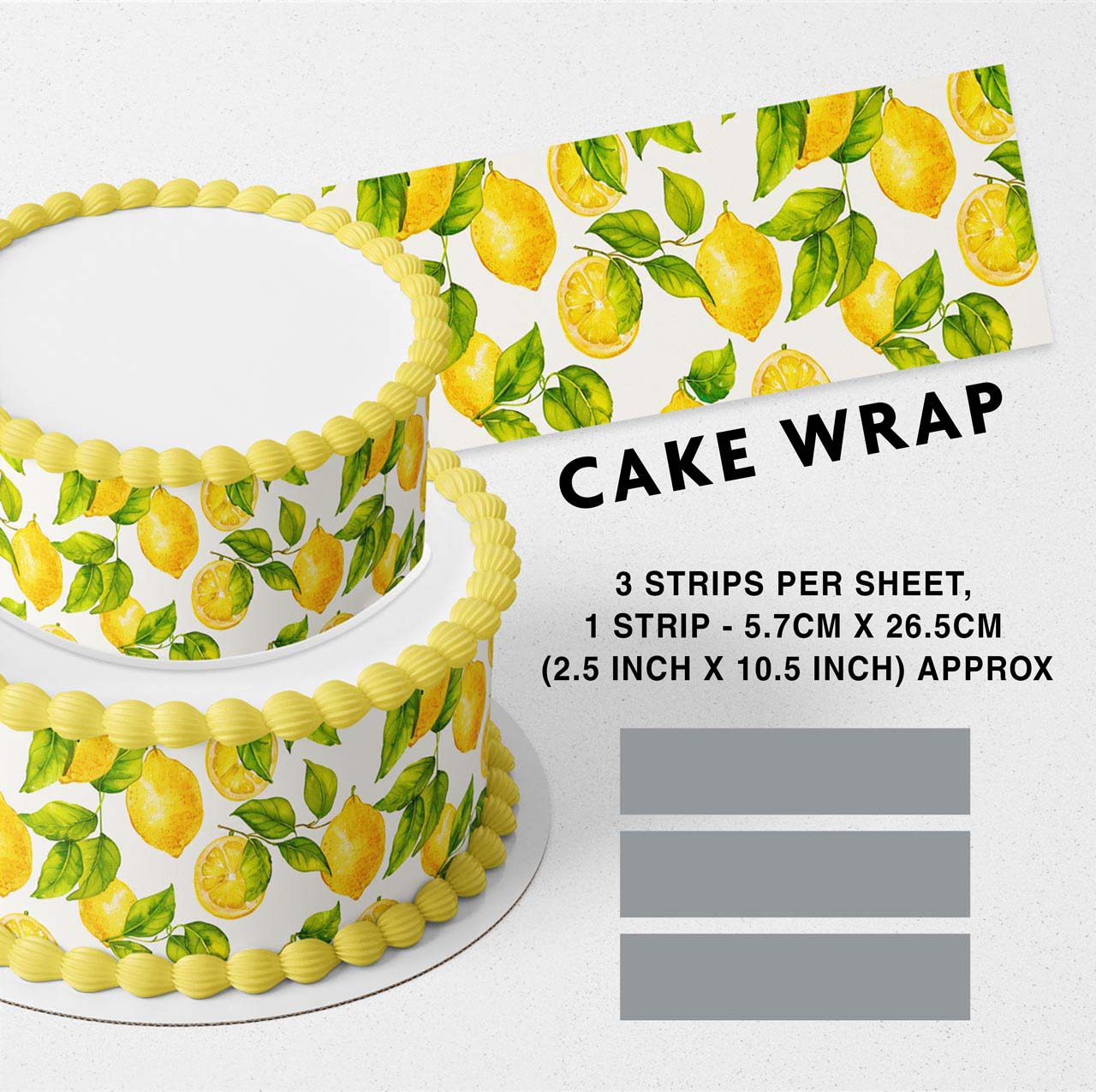 Green Yellow Lemon Lime Citrus Edible Icing Printed Cake Wrap Strips Topper Ribbon Border image 0