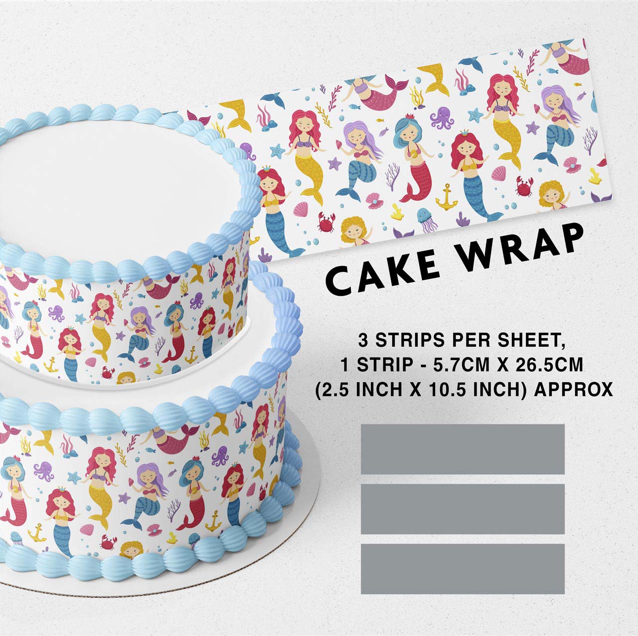 Mermaid Edible Icing Printed Cake Wrap Strips Topper Ribbon Border image 0