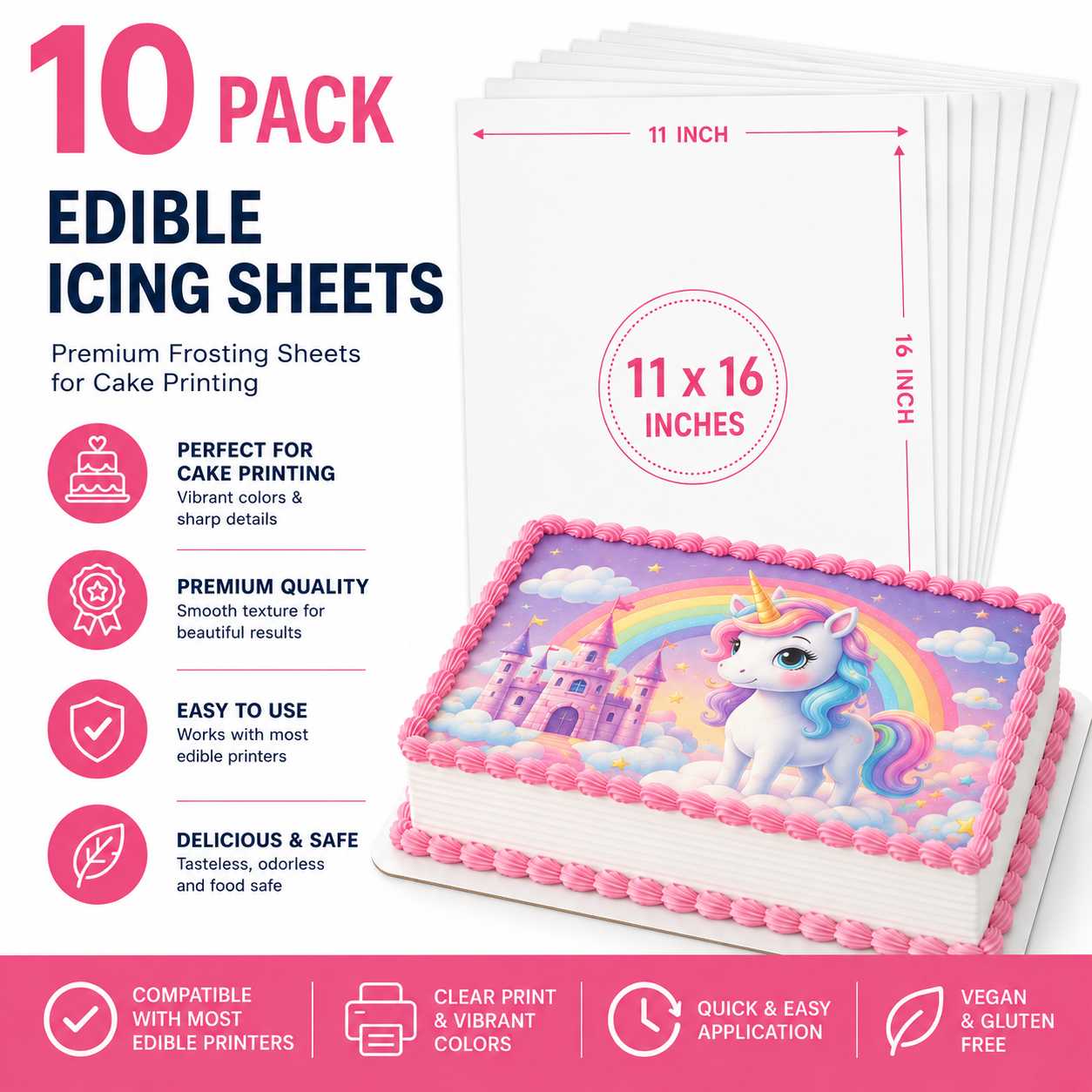 Edible Icing Sheets for Cake Printing – Premium Frosting Sheets, Food Safe, Vibrant Colors | Edible Cake Topper Paper