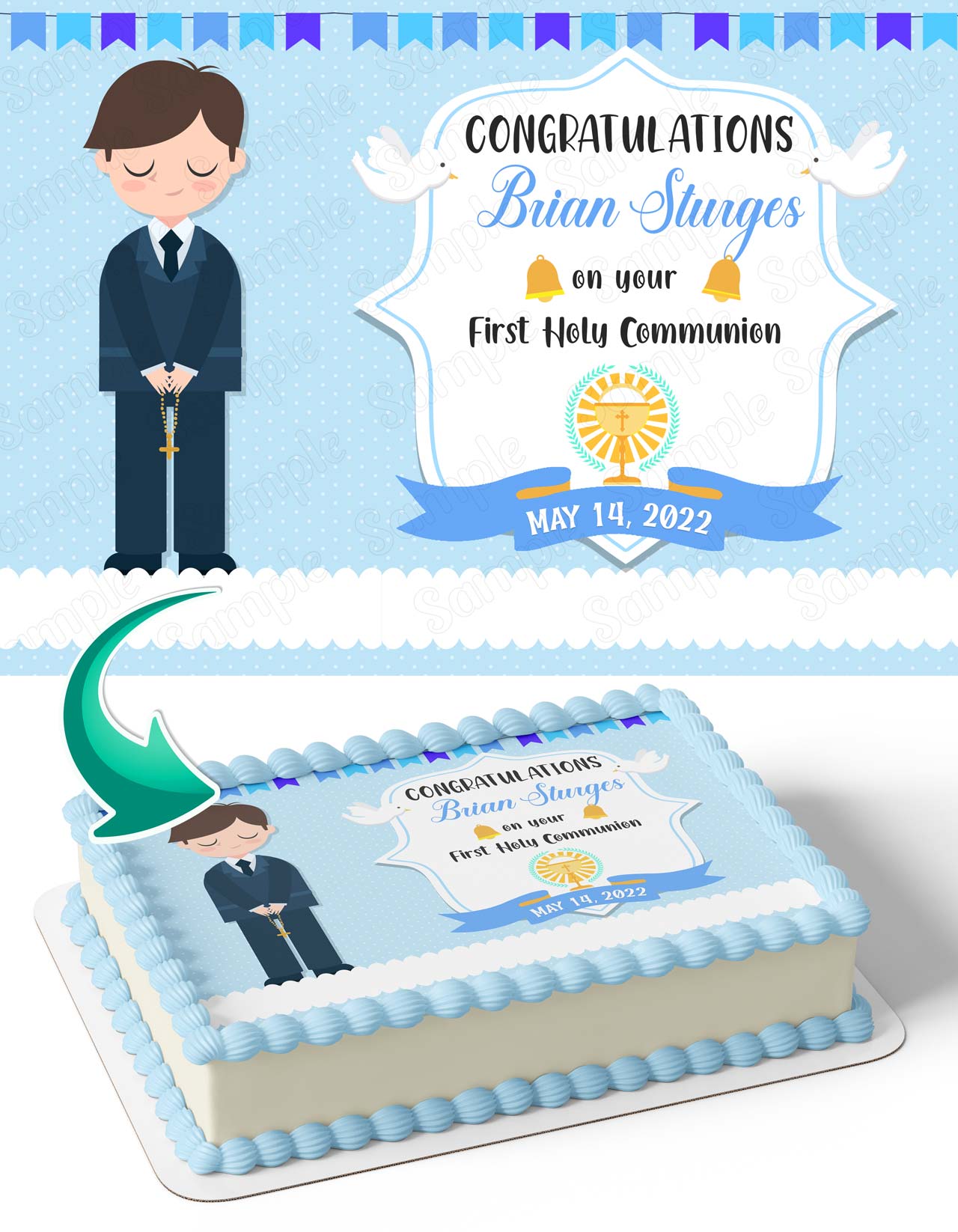 1st Comunnion Boy Edible Cake Topper