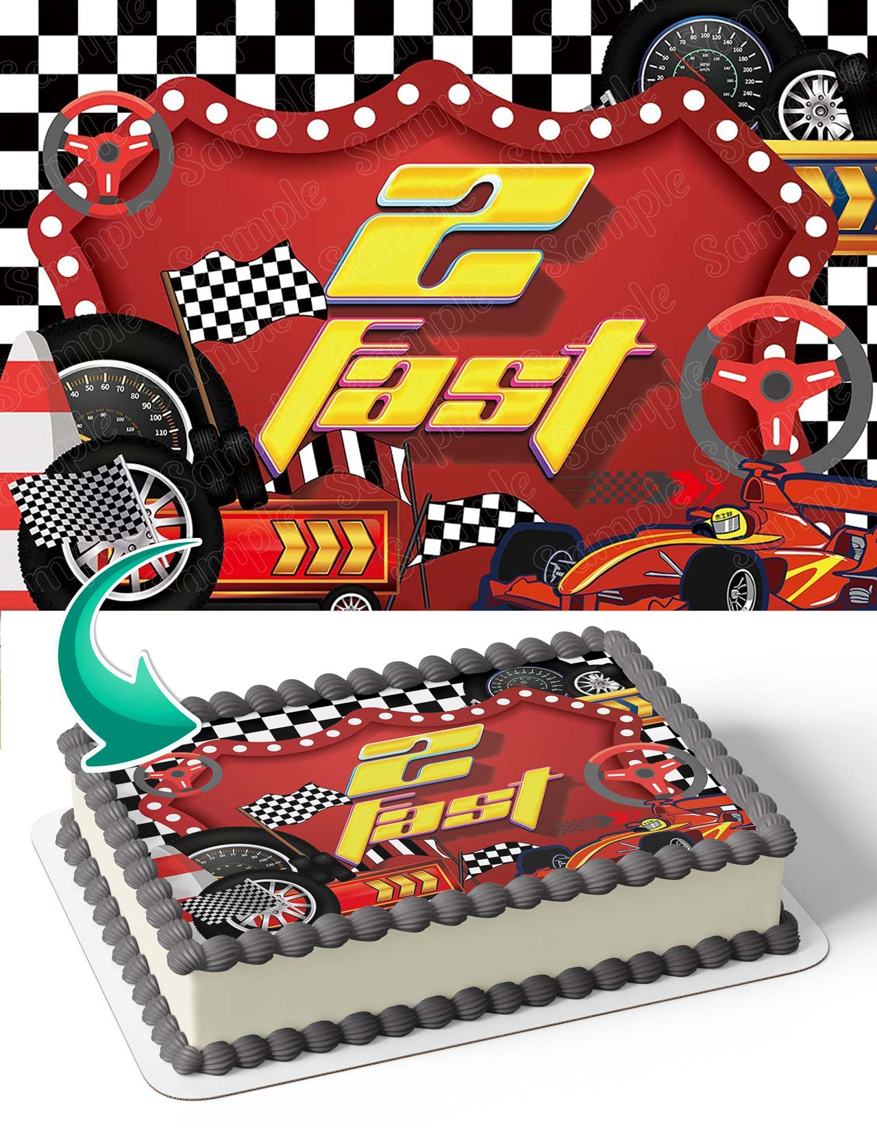 2 Fast Racing Cars Speed Edible Cake Topper