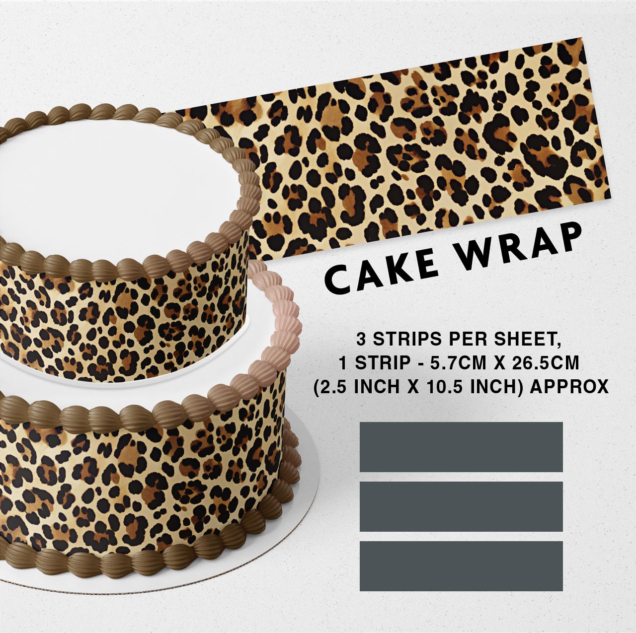 Cheetah Pattern Strips Edible Icing Printed Cake Wrap Strips Topper Ribbon Border image 0