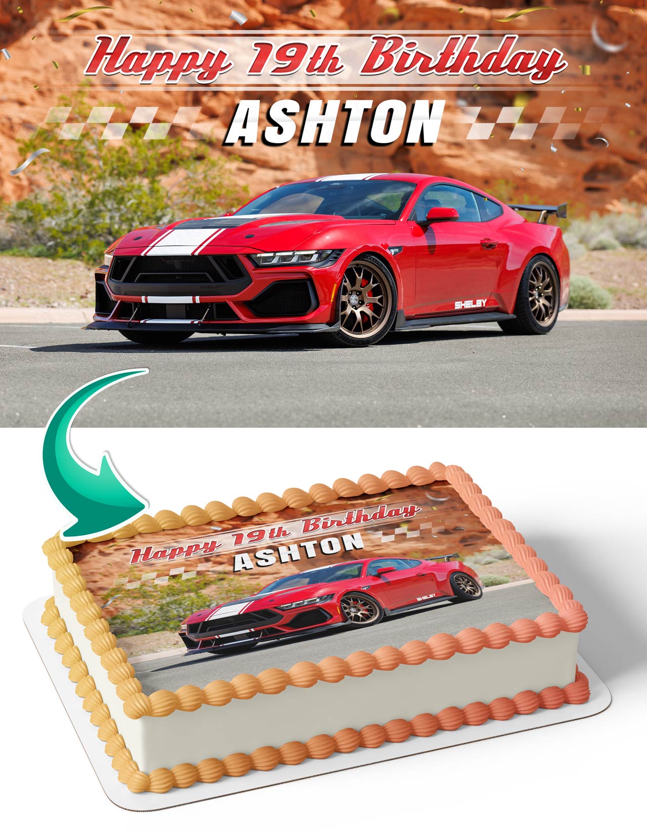 Themed Shelby Super Snake Mustang Themed Red Edible Cake Topper