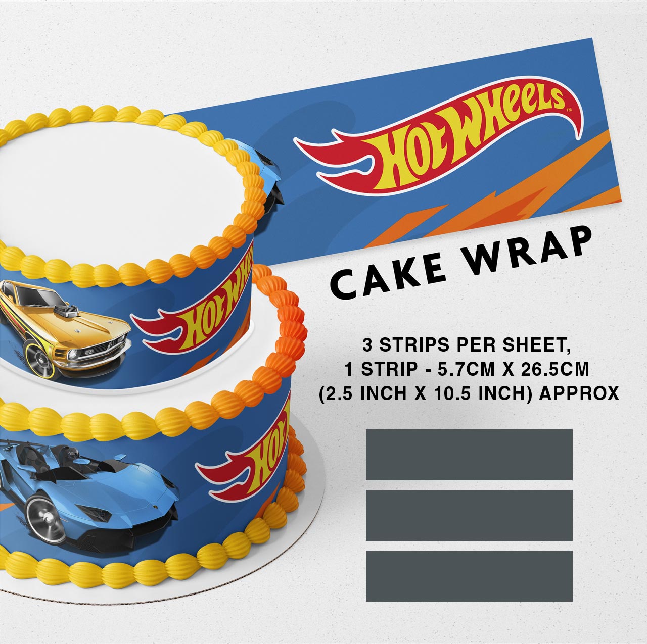 Hot Wheels Cars Collectors Strips Edible Icing Printed Cake Wrap Strips Topper Ribbon Border image 0