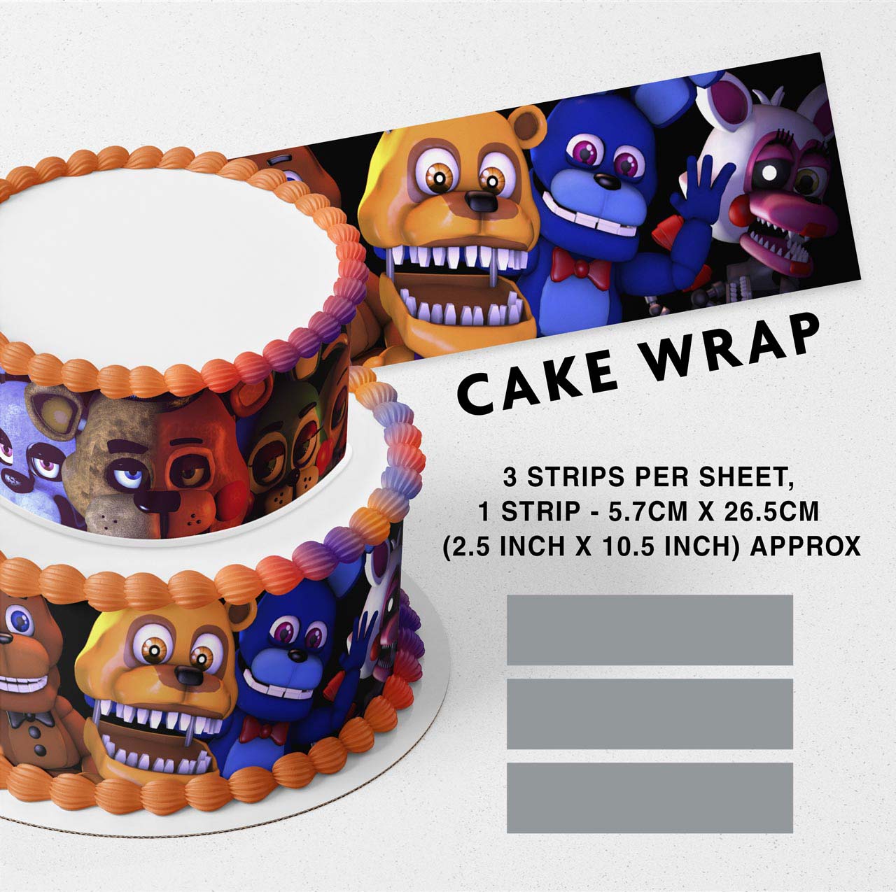 FNFA Freddys Edible Icing Printed Cake Wrap Strips Topper Ribbon Border image 0