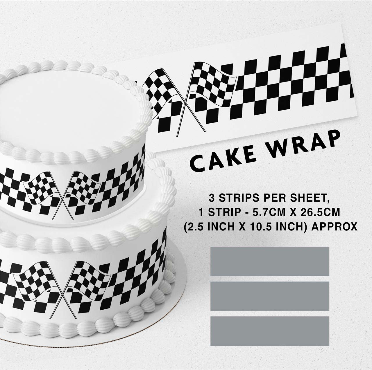 Speed Flag Racing Edible Icing Printed Cake Wrap Strips Topper Ribbon Border image 0