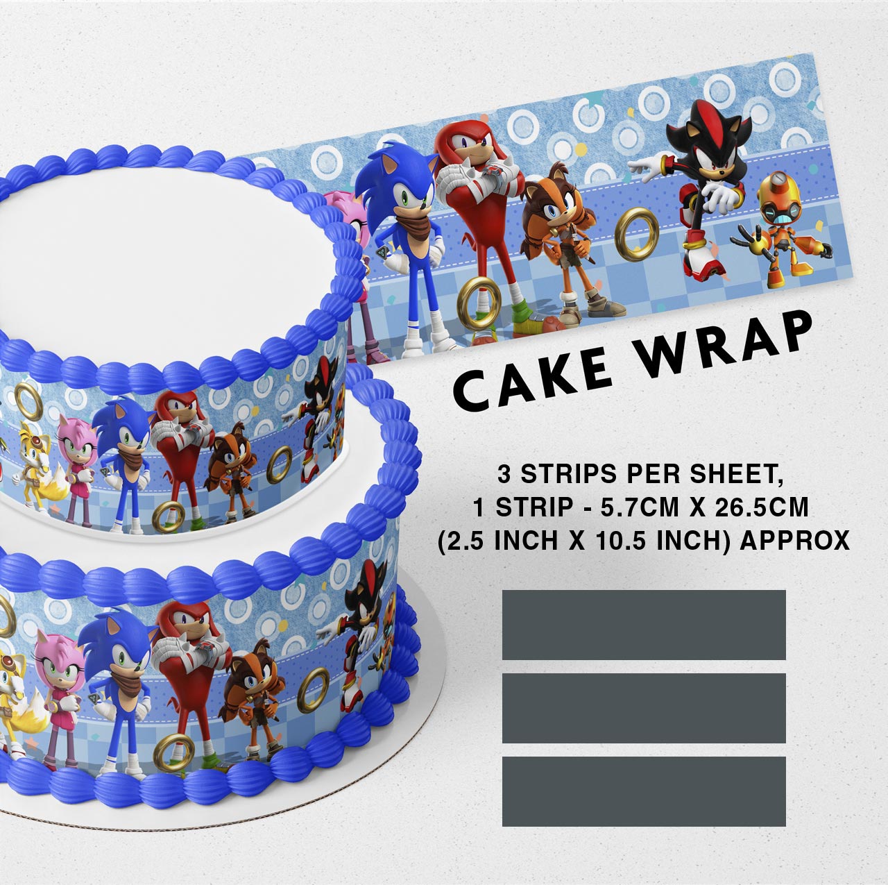 Sonik Kids Fast The Hedhehog Team Shadow Strips Edible Icing Printed Cake Wrap Strips Topper Ribbon Border image 0
