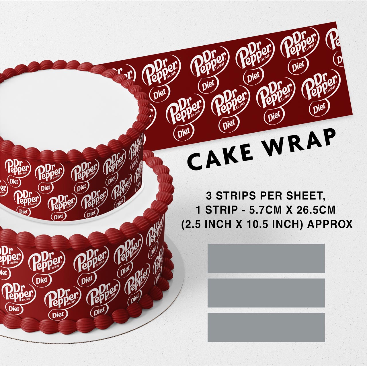 Dr Pepper Diet Soda Drink Strips Edible Icing Printed Cake Wrap Strips Topper Ribbon Border image 0