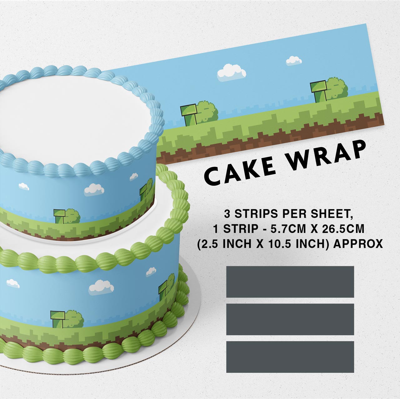 Super Brother Maro Bros Strips Edible Icing Printed Cake Wrap Strips Topper Ribbon Border image 0