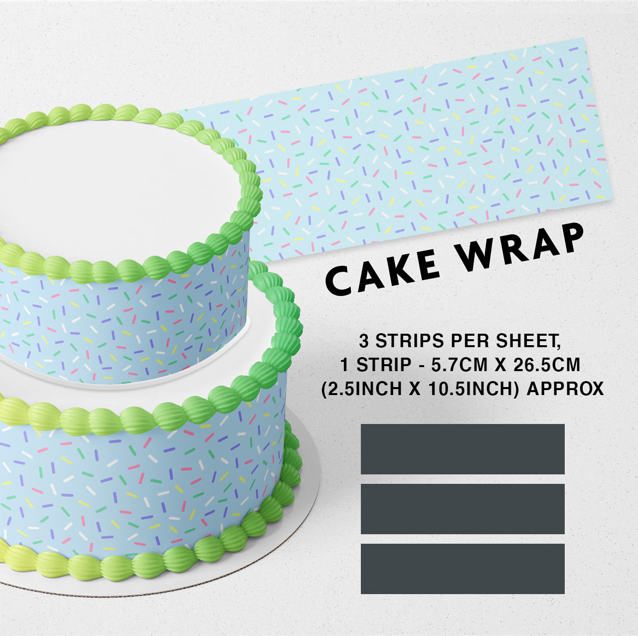 Blue Cake Sprinkles Edible Icing Printed Cake Wrap Strips Topper Ribbon Border image 0