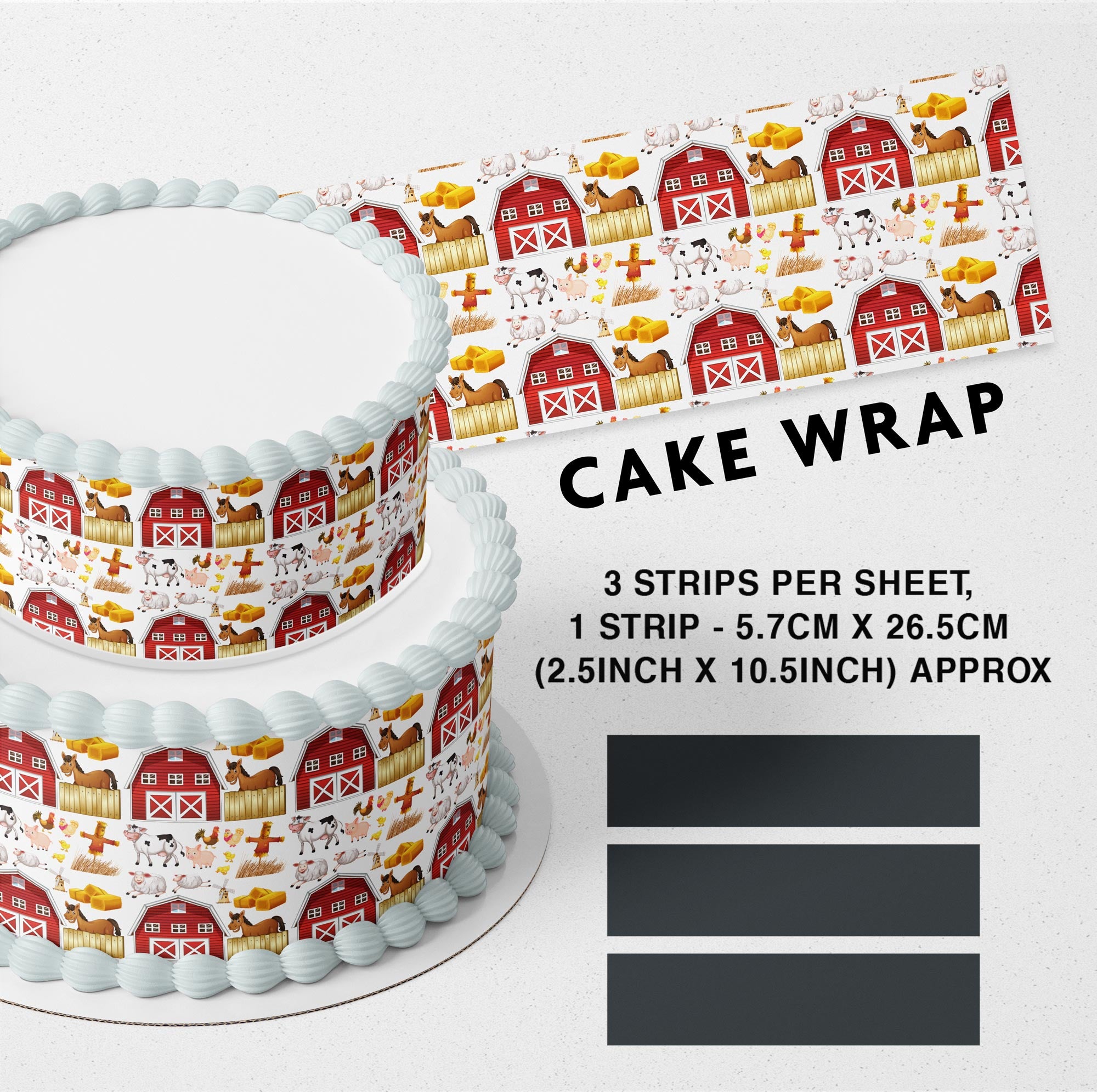 Farm Animals Cow Chicken Edible Icing Printed Cake Wrap Strips Topper Ribbon Border image 0