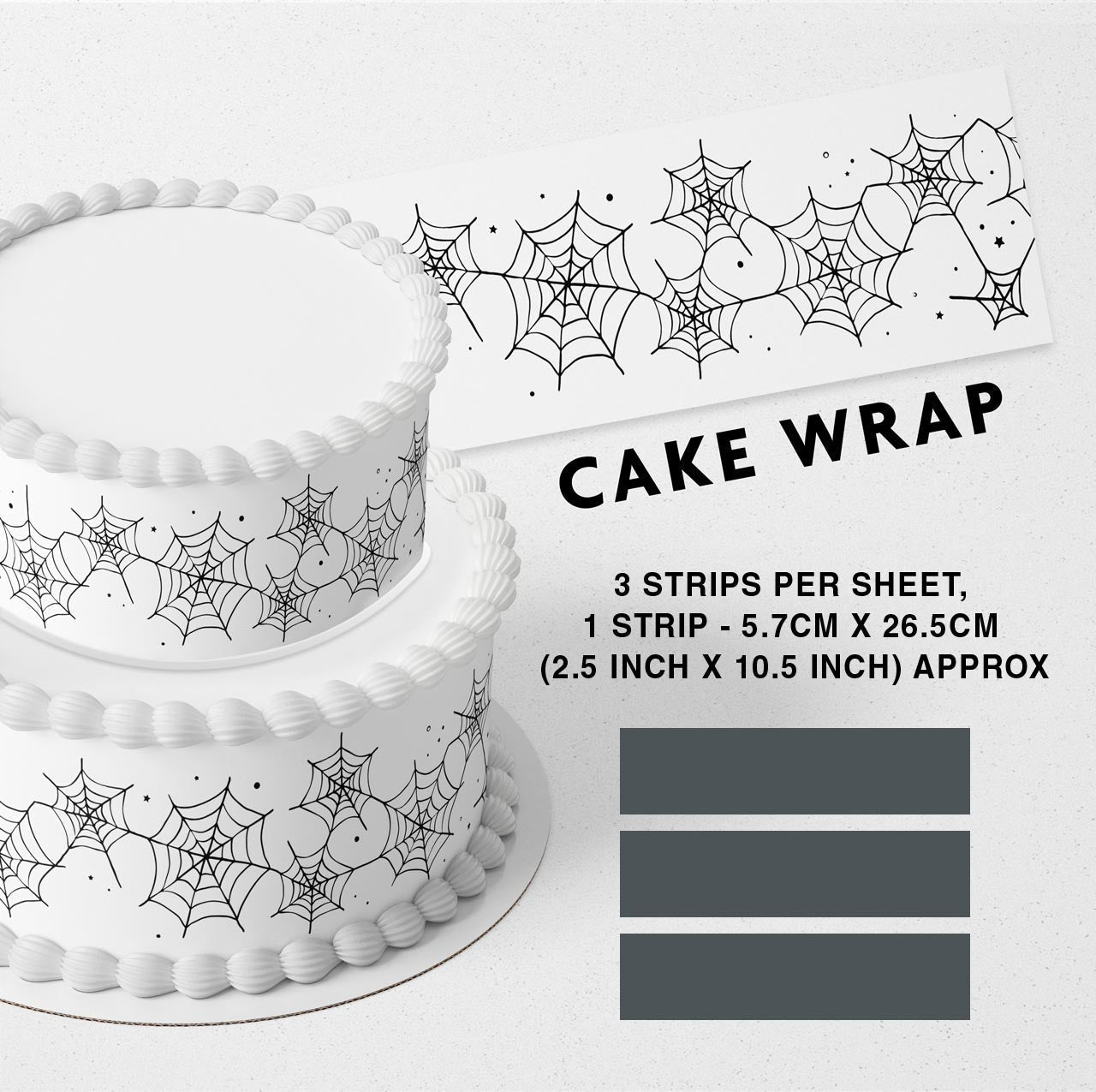 Spider Web Strips Edible Icing Printed Cake Wrap Strips Topper Ribbon Border image 0