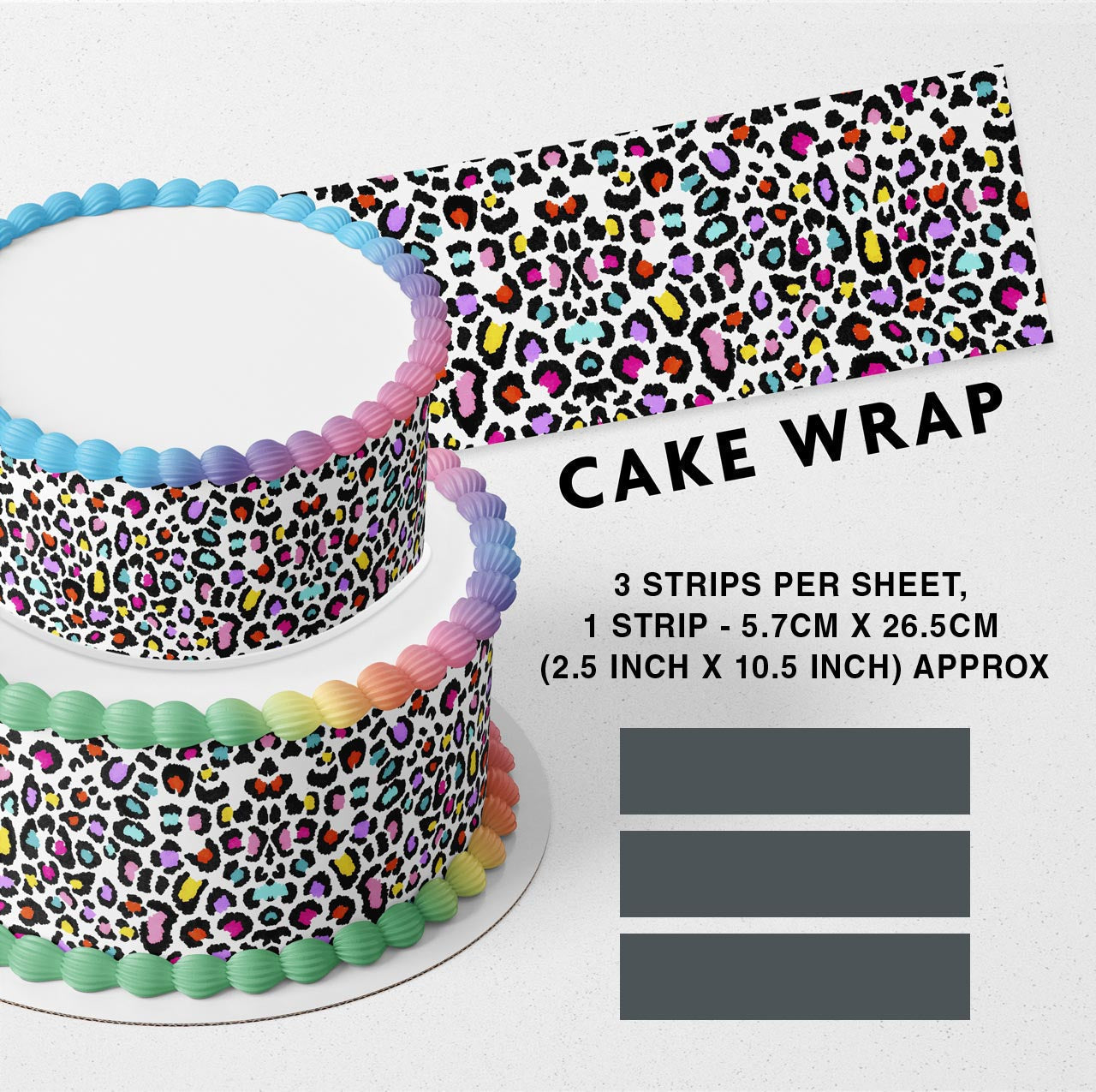 Leopard Cheetah Print Pattern Color Strips Edible Icing Printed Cake Wrap Strips Topper Ribbon Border image 0