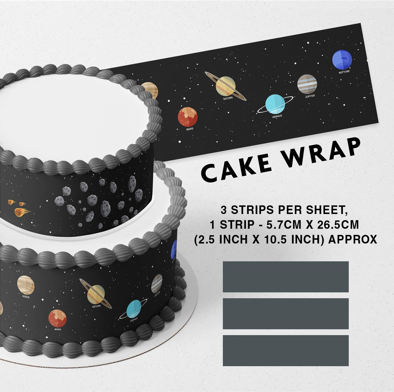 Solar System Strips Edible Icing Printed Cake Wrap Strips Topper Ribbon Border image 0