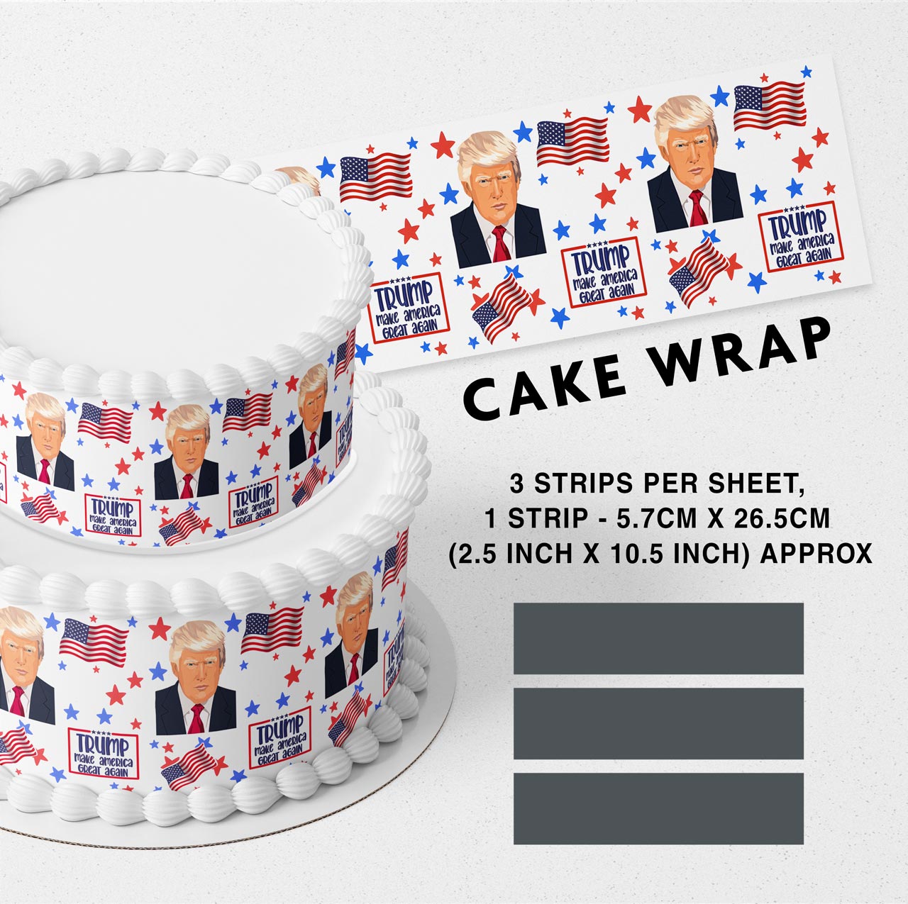 President Donald J Trump Strips Edible Icing Printed Cake Wrap Strips Topper Ribbon Border image 0