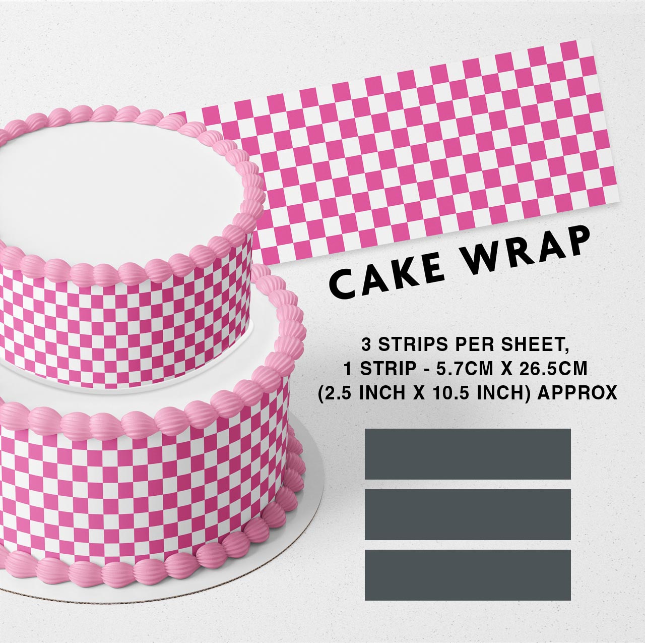 Pink Barbye Princess Checkers Strips Edible Icing Printed Cake Wrap Strips Topper Ribbon Border image 0