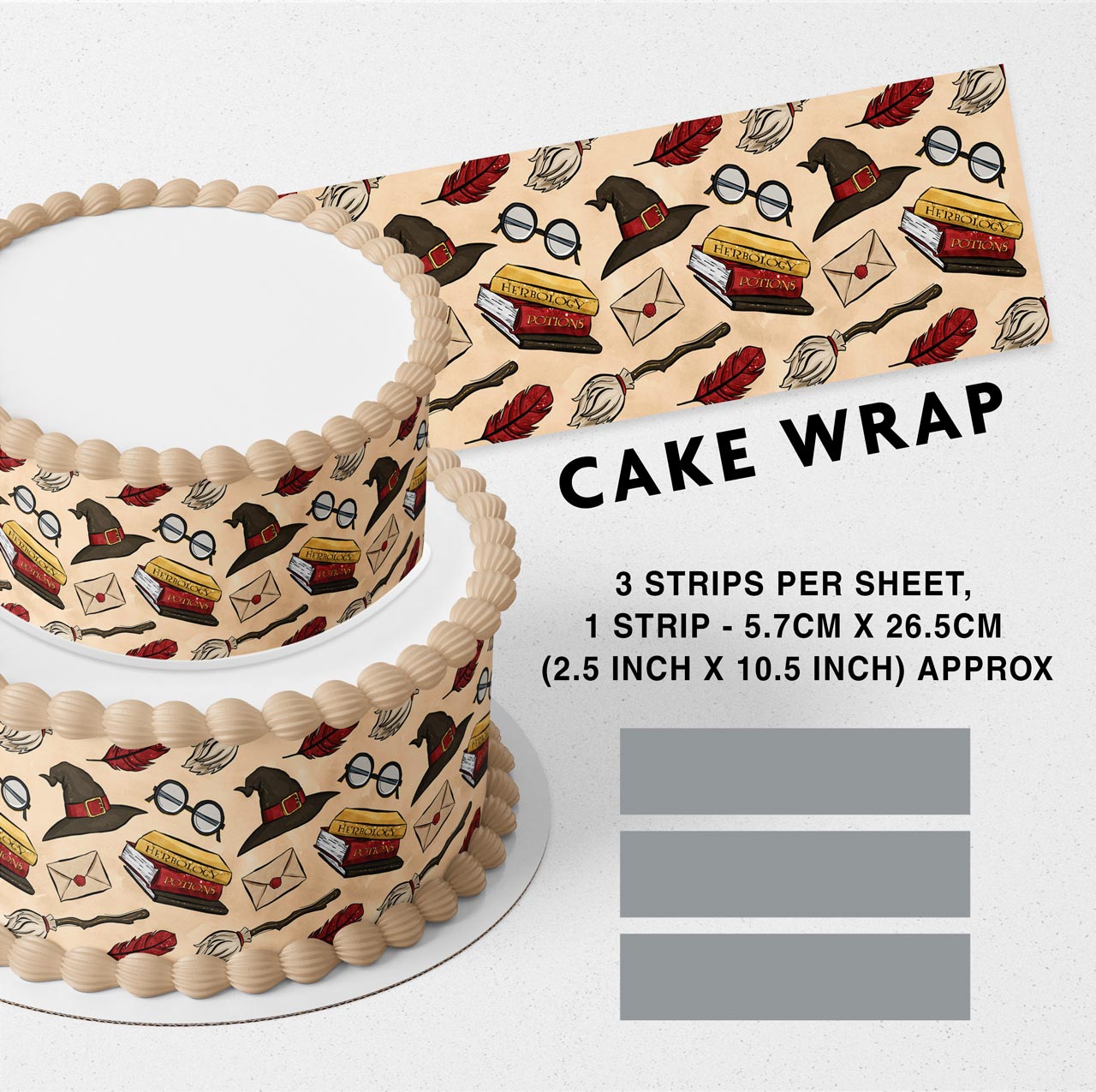 Wizard Magic School Books Edible Icing Printed Cake Wrap Strips Topper Ribbon Border image 0