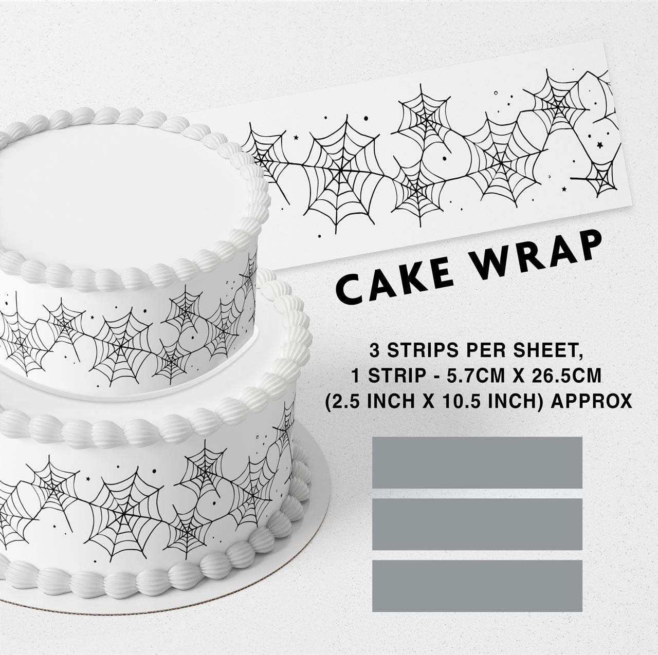 Spider Web Edible Icing Printed Cake Wrap Strips Topper Ribbon Border image 0