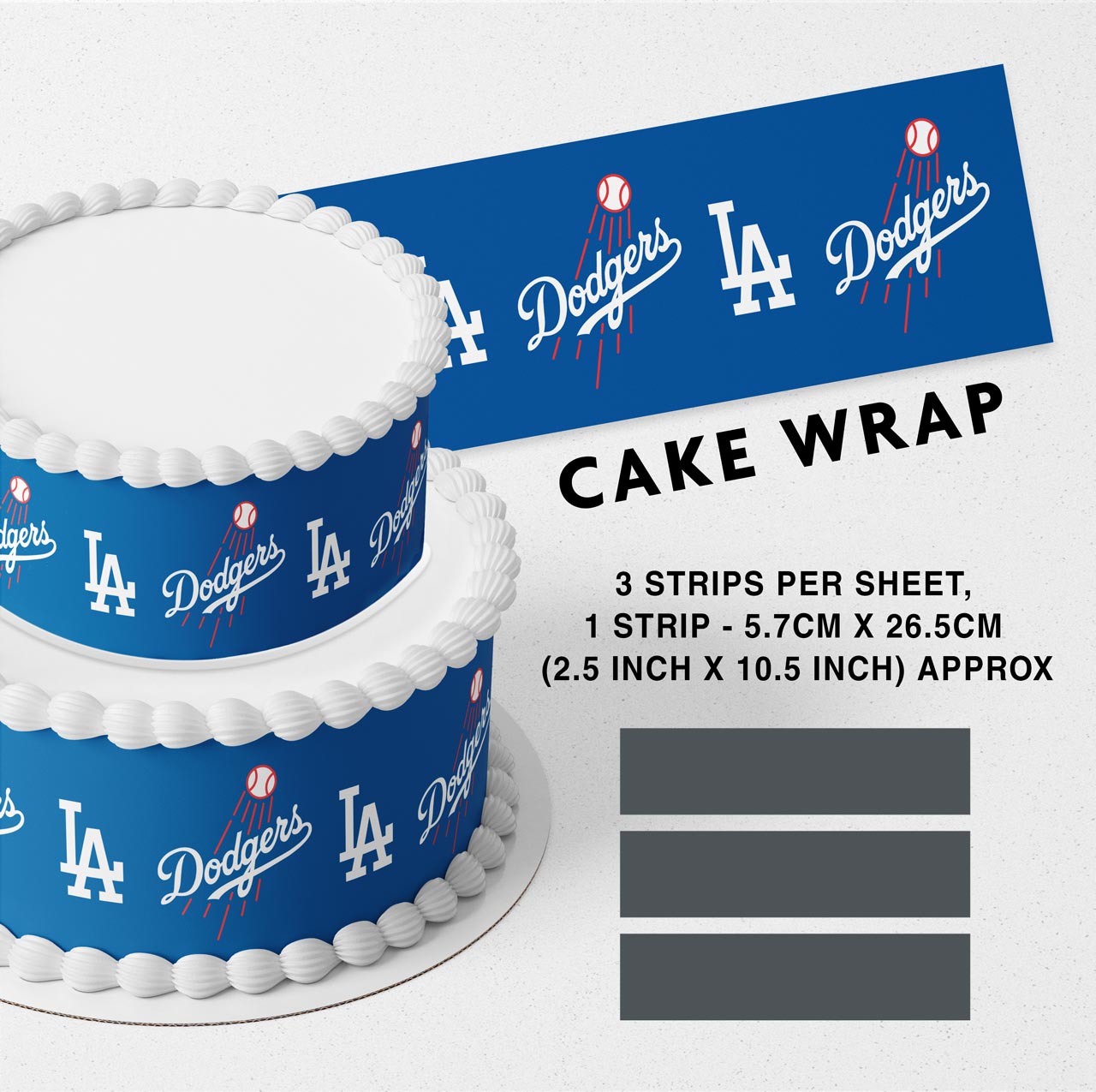 Los Angeles Dodgers Strips Edible Icing Printed Cake Wrap Strips Topper Ribbon Border image 0