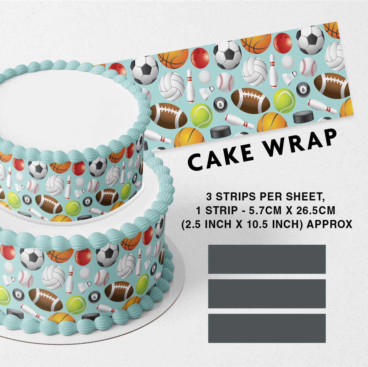 Sports Baseball Basketball Football Bowling Tennis Strips Edible Icing Printed Cake Wrap Strips Topper Ribbon Border image 0