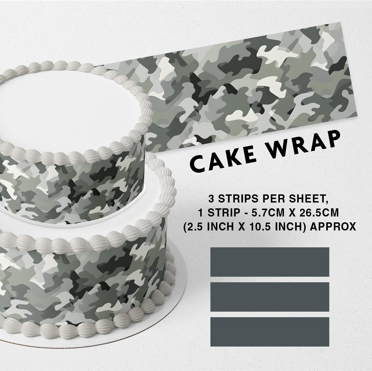 Military Camo Camouflage Strips Edible Icing Printed Cake Wrap Strips Topper Ribbon Border image 0