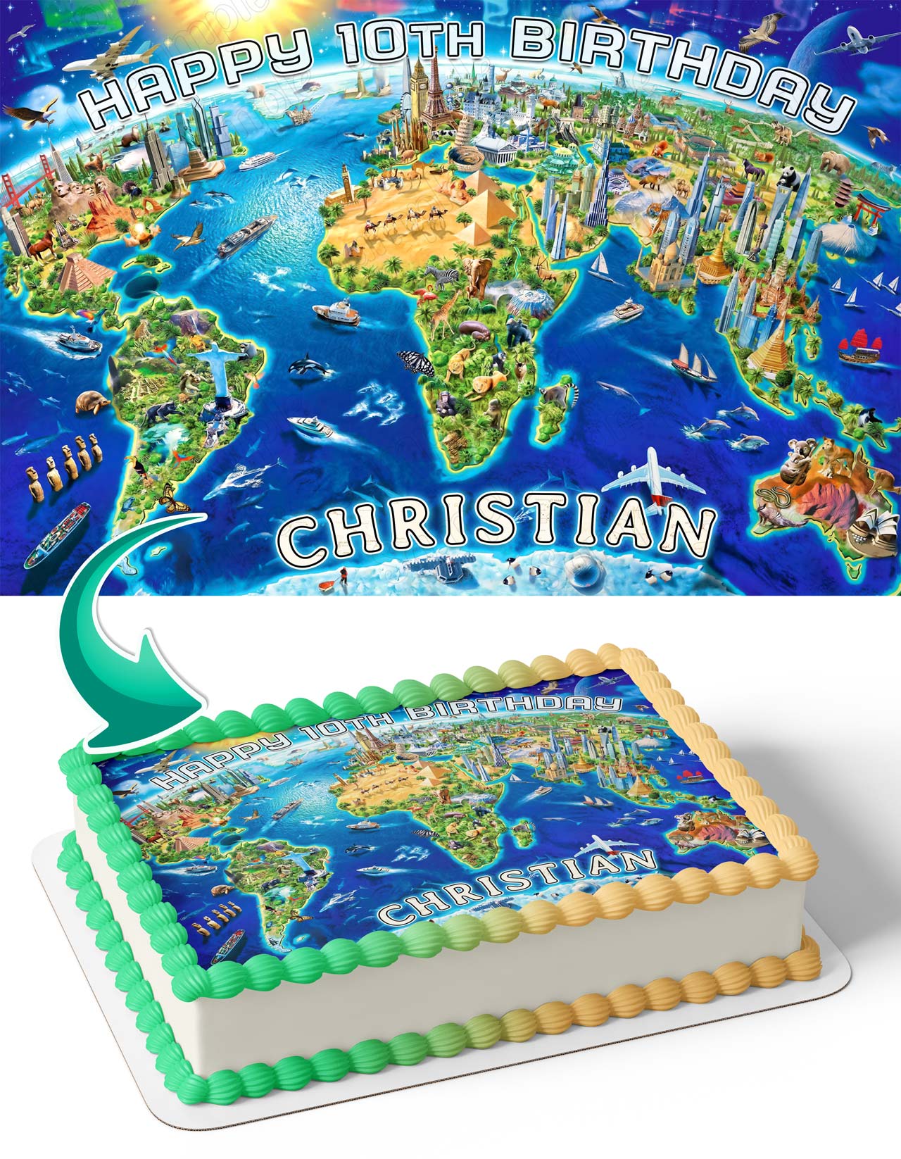 3D World Map Edible Cake Topper