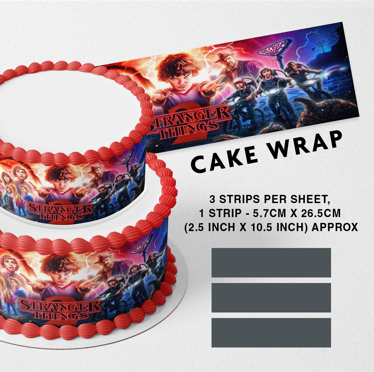 Stranger Boys Girls Strips Edible Icing Printed Cake Wrap Strips Topper Ribbon Border image 0