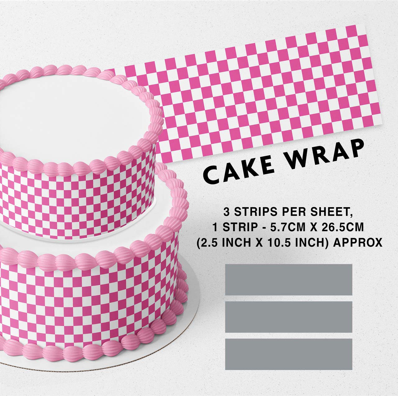 Pink Princess Checkers Edible Icing Printed Cake Wrap Strips Topper Ribbon Border image 0