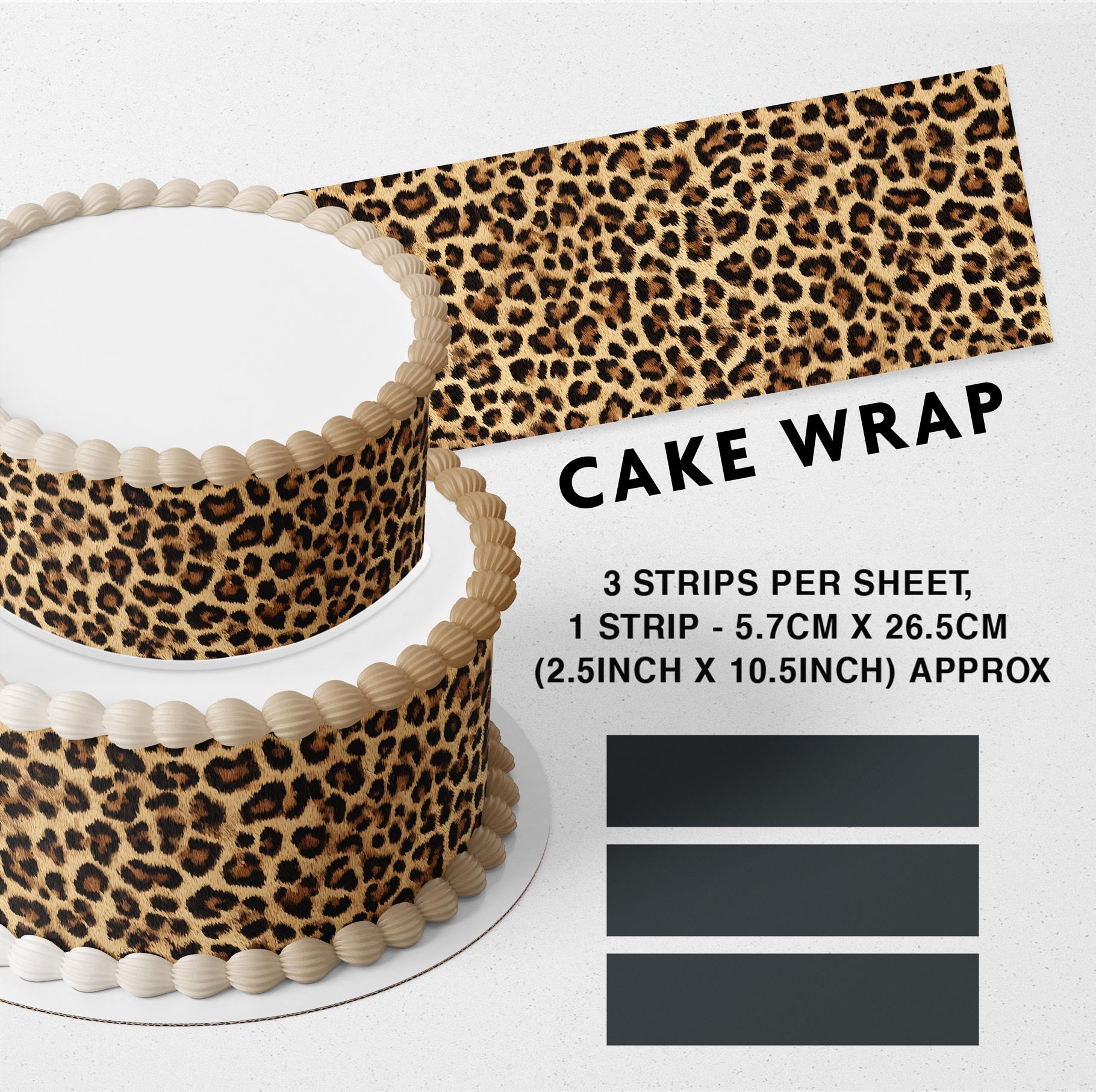 Brown Fur Leopard Pattern Edible Icing Printed Cake Wrap Strips Topper Ribbon Border image 0