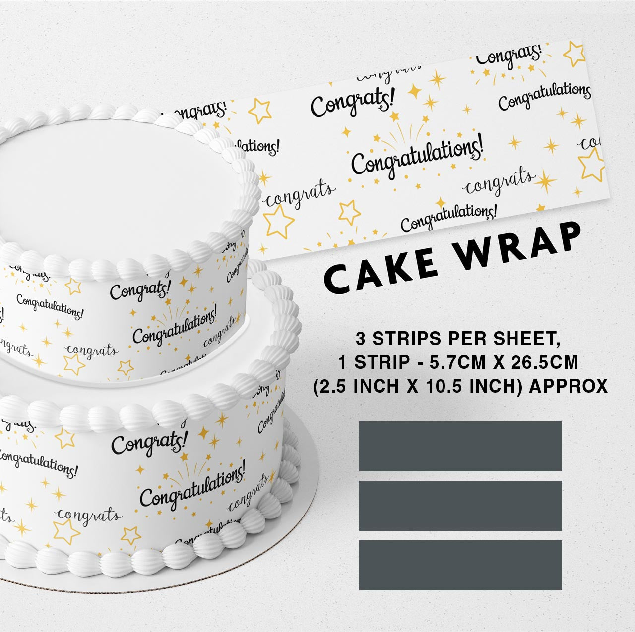 Congratulations Strips Edible Icing Printed Cake Wrap Strips Topper Ribbon Border image 0