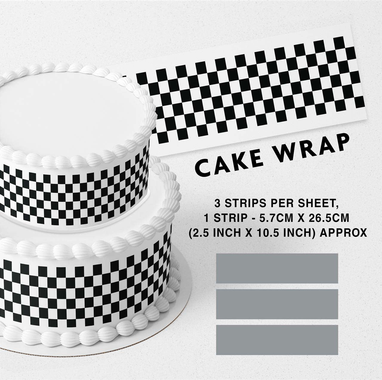 Checkers Checkered Race Flag Edible Icing Printed Cake Wrap Strips Topper Ribbon Border image 0