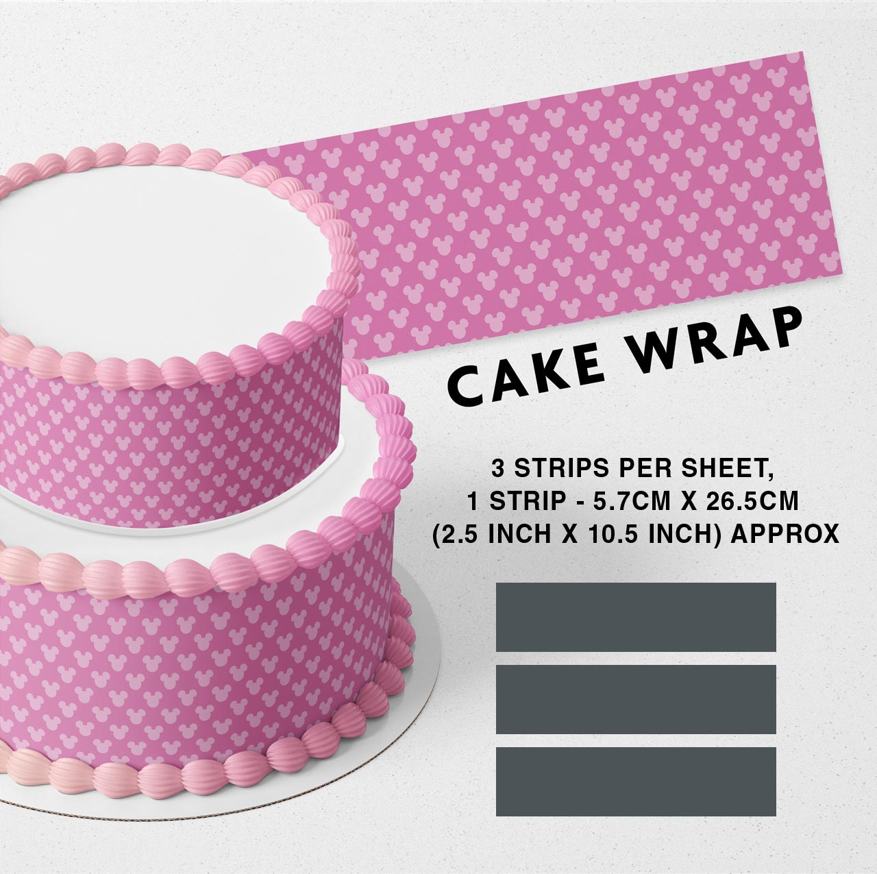 Little Mini Mouse Pink Pattern Strips Edible Icing Printed Cake Wrap Strips Topper Ribbon Border image 0