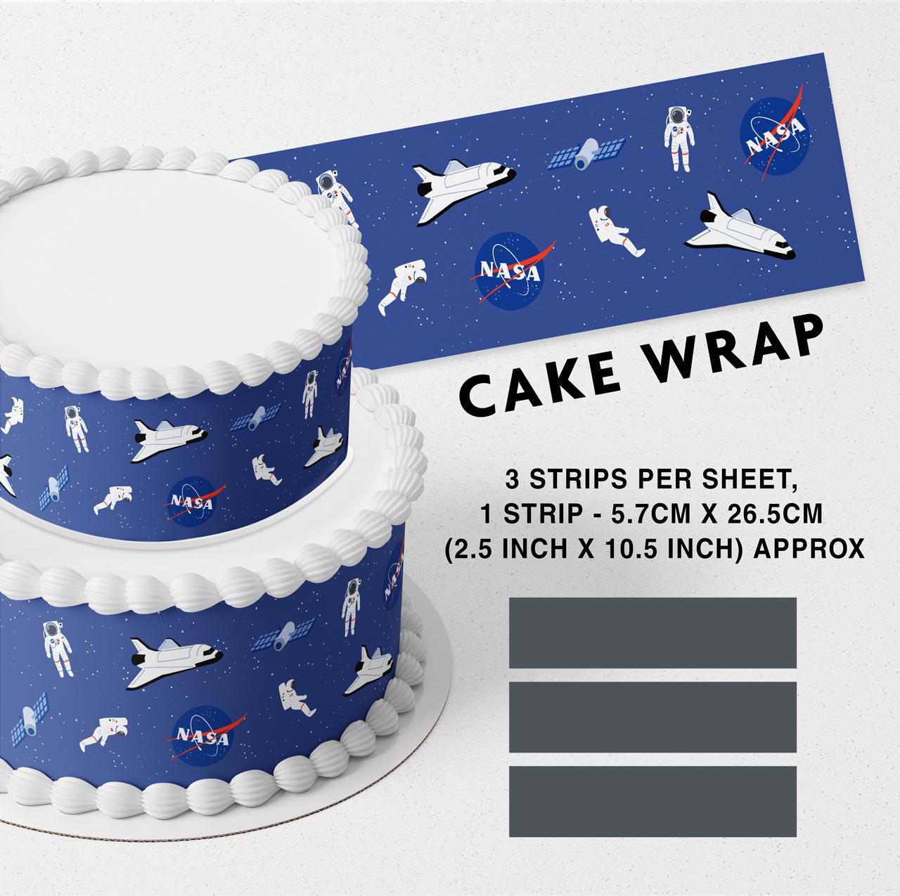 Nasa Space Suttle Astronaut Strips Edible Icing Printed Cake Wrap Strips Topper Ribbon Border image 0