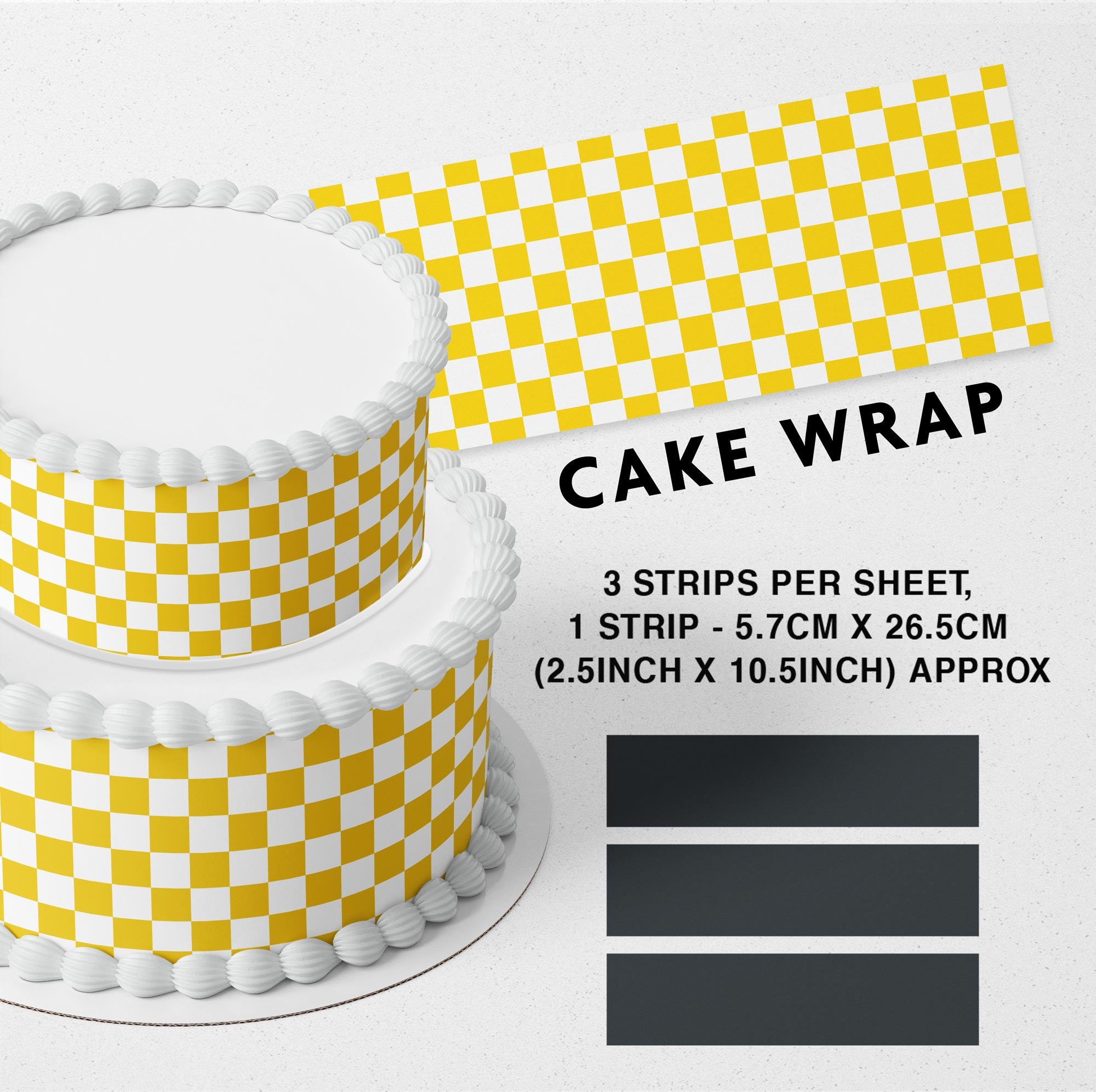 Light Blue Plaid Checkered Edible Icing Printed Cake Wrap Strips Topper Ribbon Border image 0