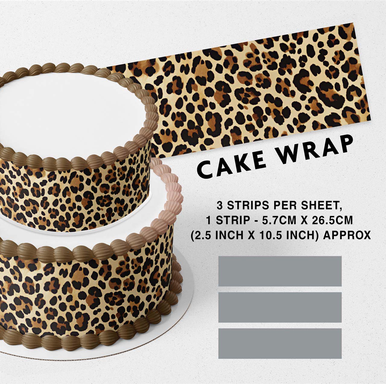 Cheetah Leopard Pattern Edible Icing Printed Cake Wrap Strips Topper Ribbon Border image 0