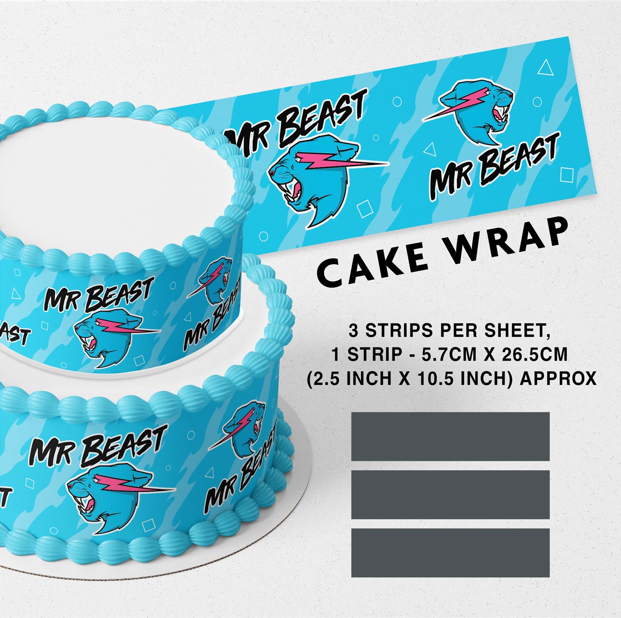 Beast Mr YouTuber Strips Edible Icing Printed Cake Wrap Strips Topper Ribbon Border image 0