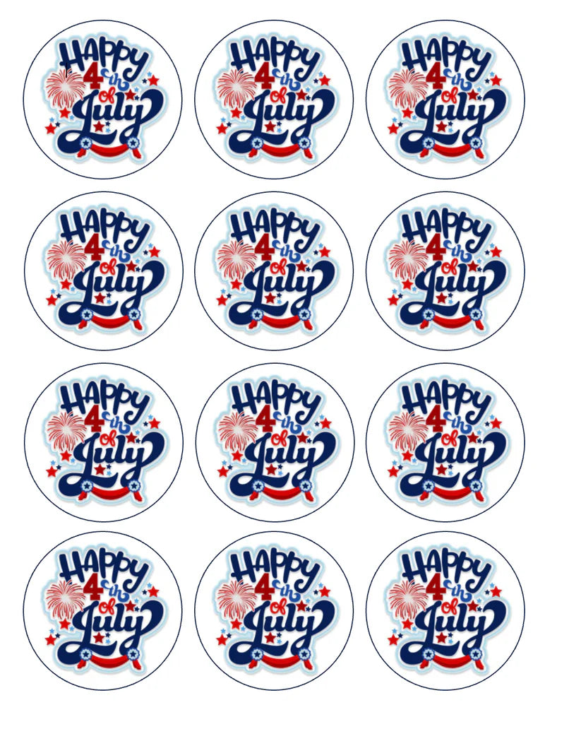 4th July Edible Cupcake Toppers Icing Sheet or Wafer Paper