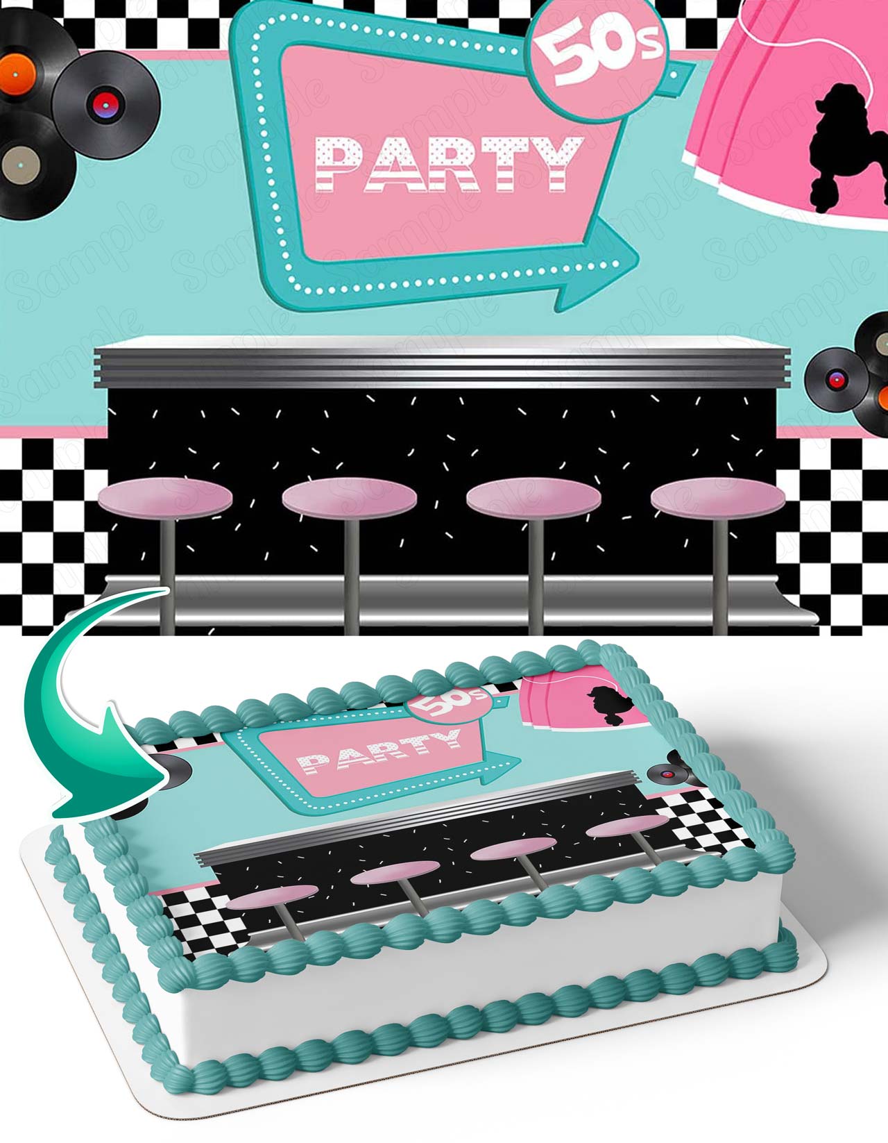 50s Birthday Party Restaurant Edible Cake Topper