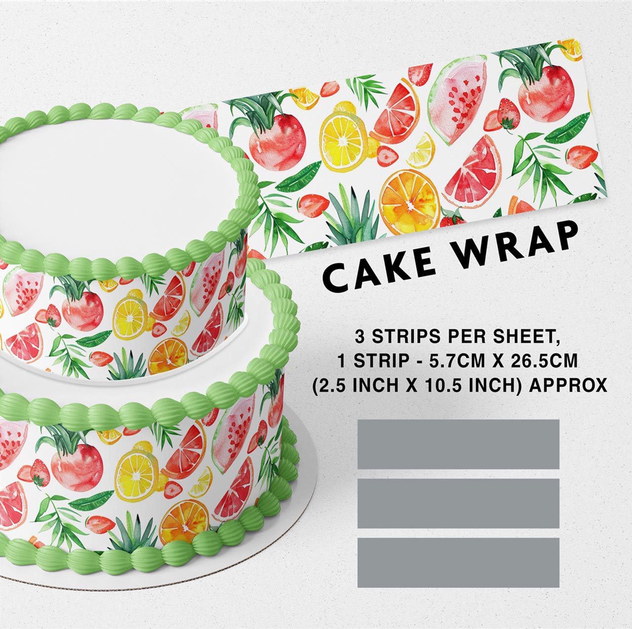 Tropical Fruits Orange Lemon Strawberry Juice Fresh Summer Edible Icing Printed Cake Wrap Strips Topper Ribbon Border image 0