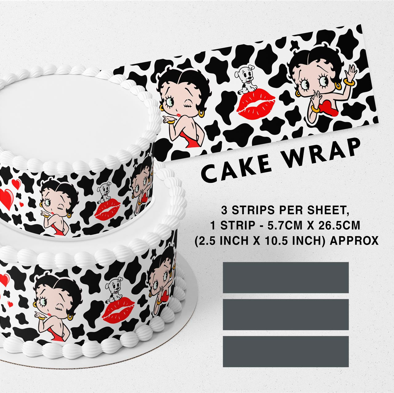 Betty Boop Cown Print Strips Edible Icing Printed Cake Wrap Strips Topper Ribbon Border image 0