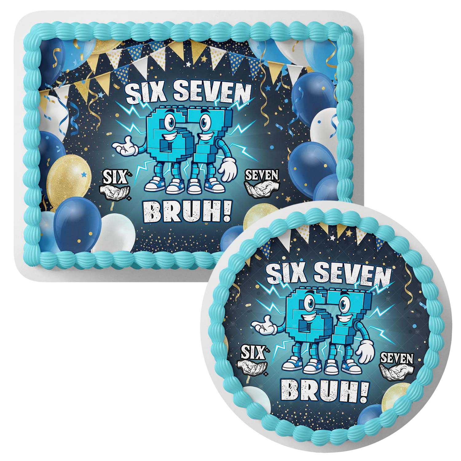 Six Seven Blue – Icing Sheet - Personalized Edible Cake Topper | Custom Icing Sheet | Birthday Cake Decoration | Photo Cake Image