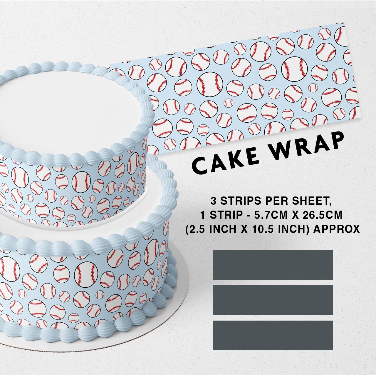 Baseball Pattern Strips Edible Icing Printed Cake Wrap Strips Topper Ribbon Border image 0