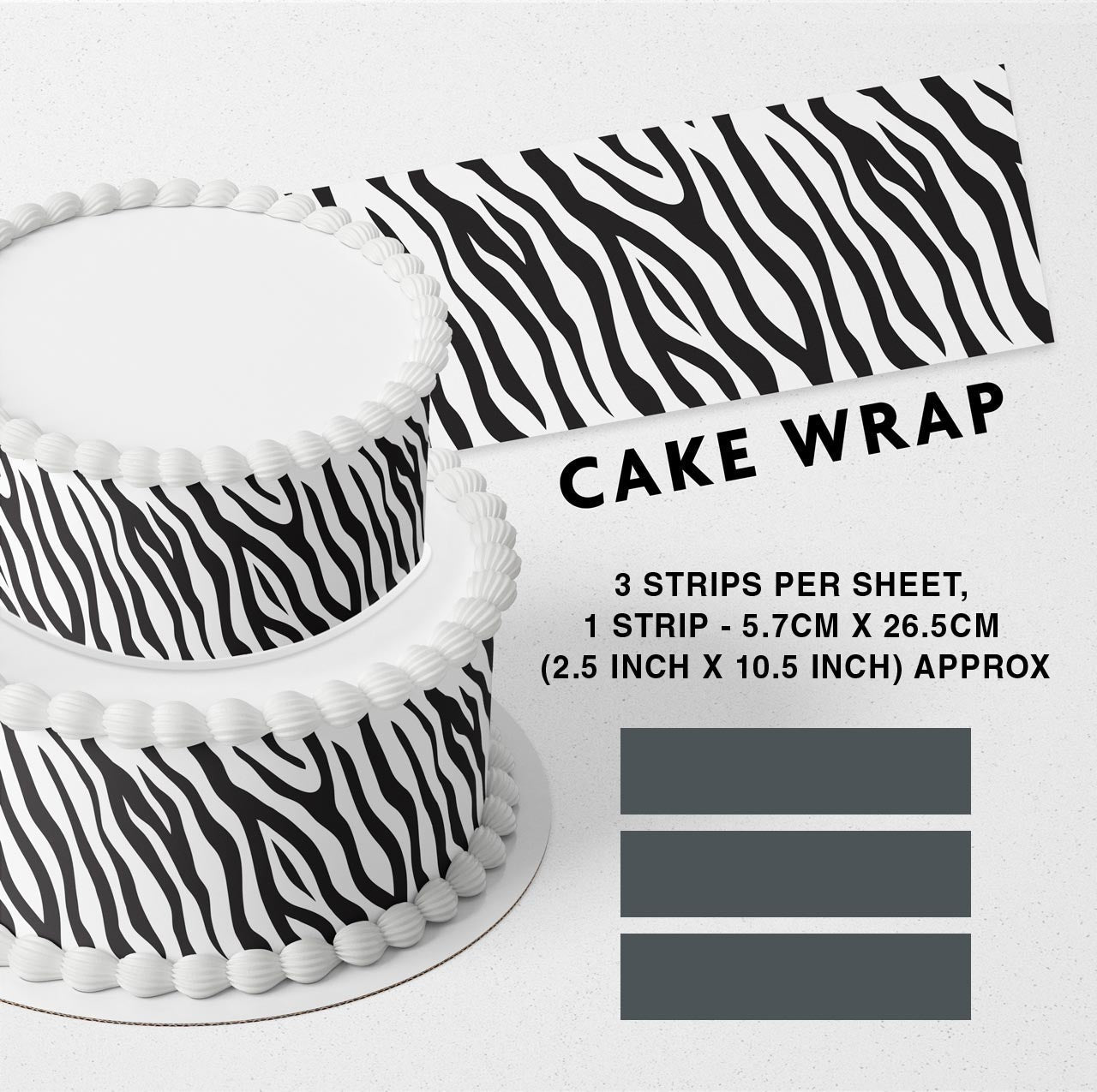 Zebra Strips Edible Icing Printed Cake Wrap Strips Topper Ribbon Border image 0
