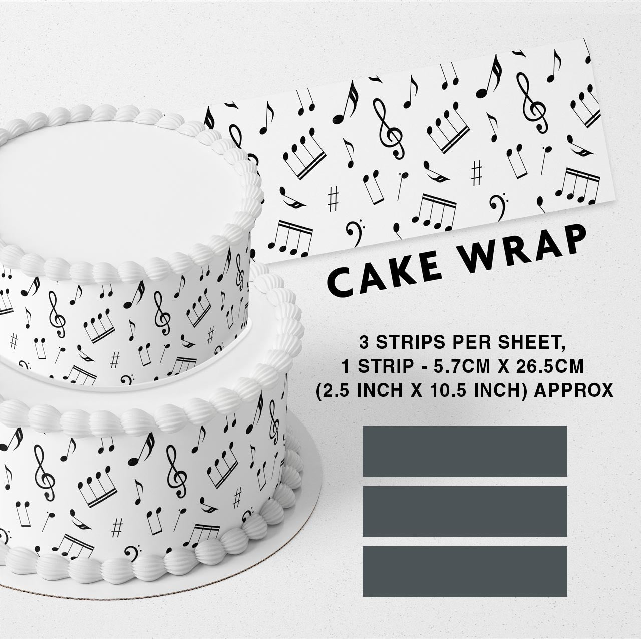 Musical Notes Strips Edible Icing Printed Cake Wrap Strips Topper Ribbon Border image 0