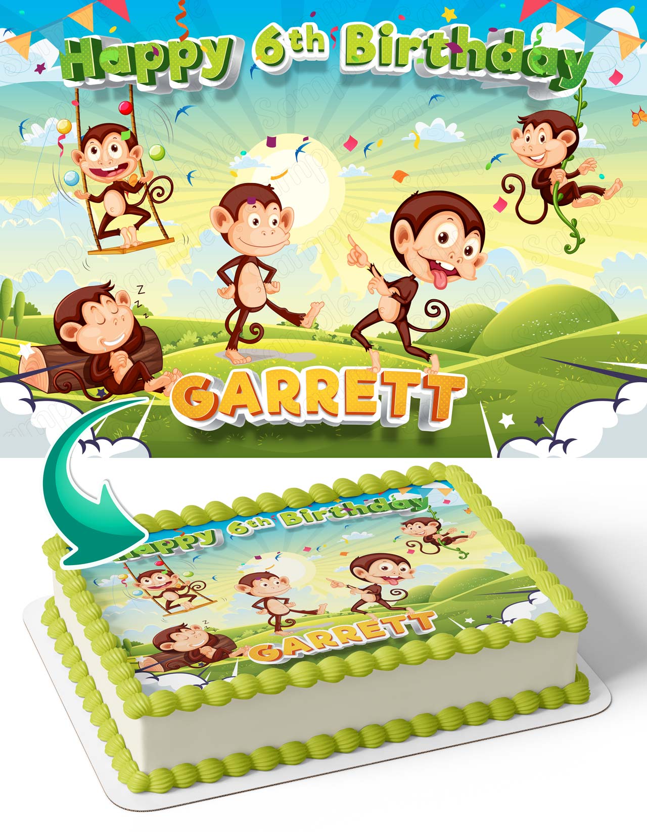5 Little Monkeys Kids Edible Cake Topper
