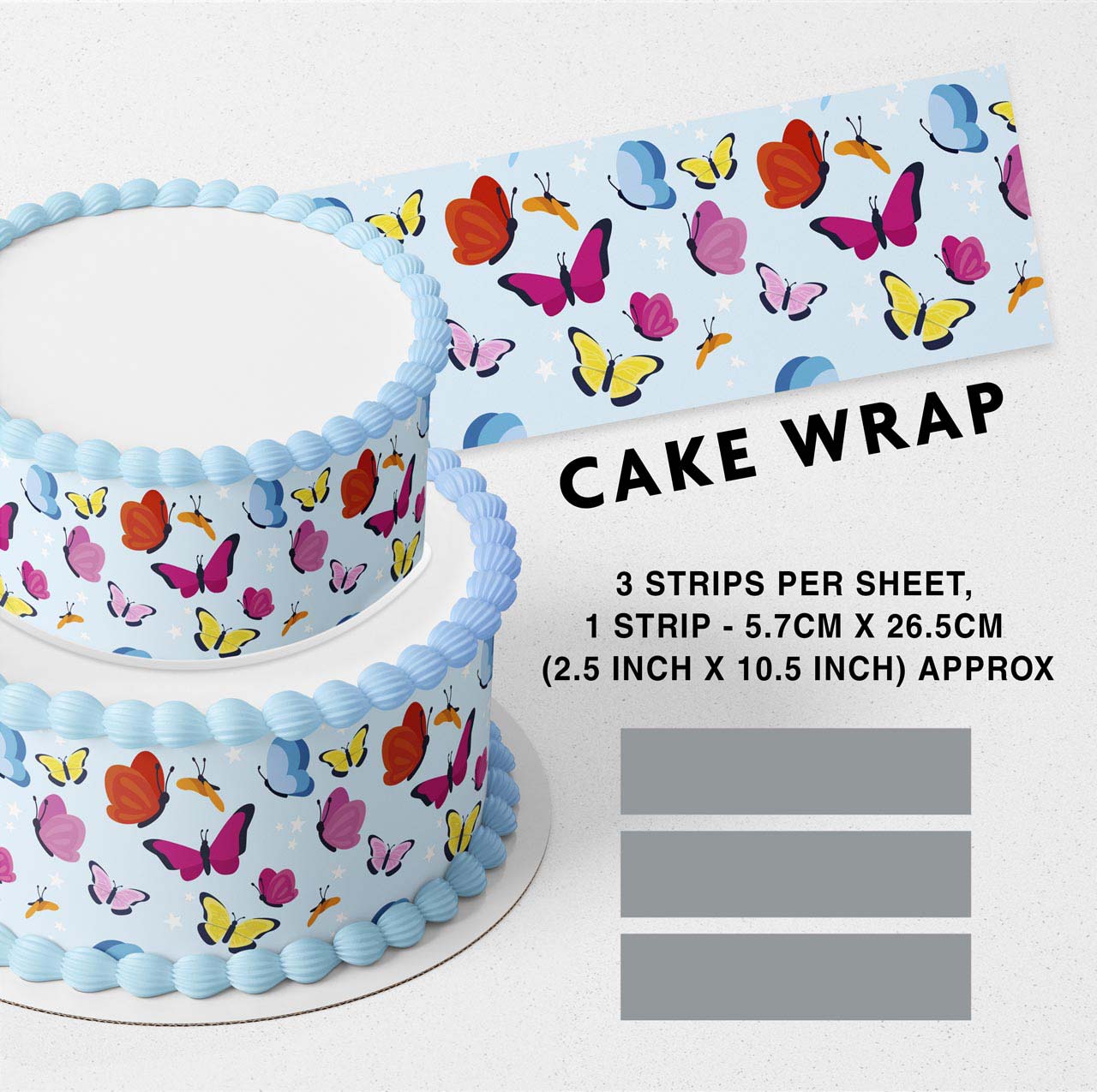 Butterflies Edible Icing Printed Cake Wrap Strips Topper Ribbon Border image 0
