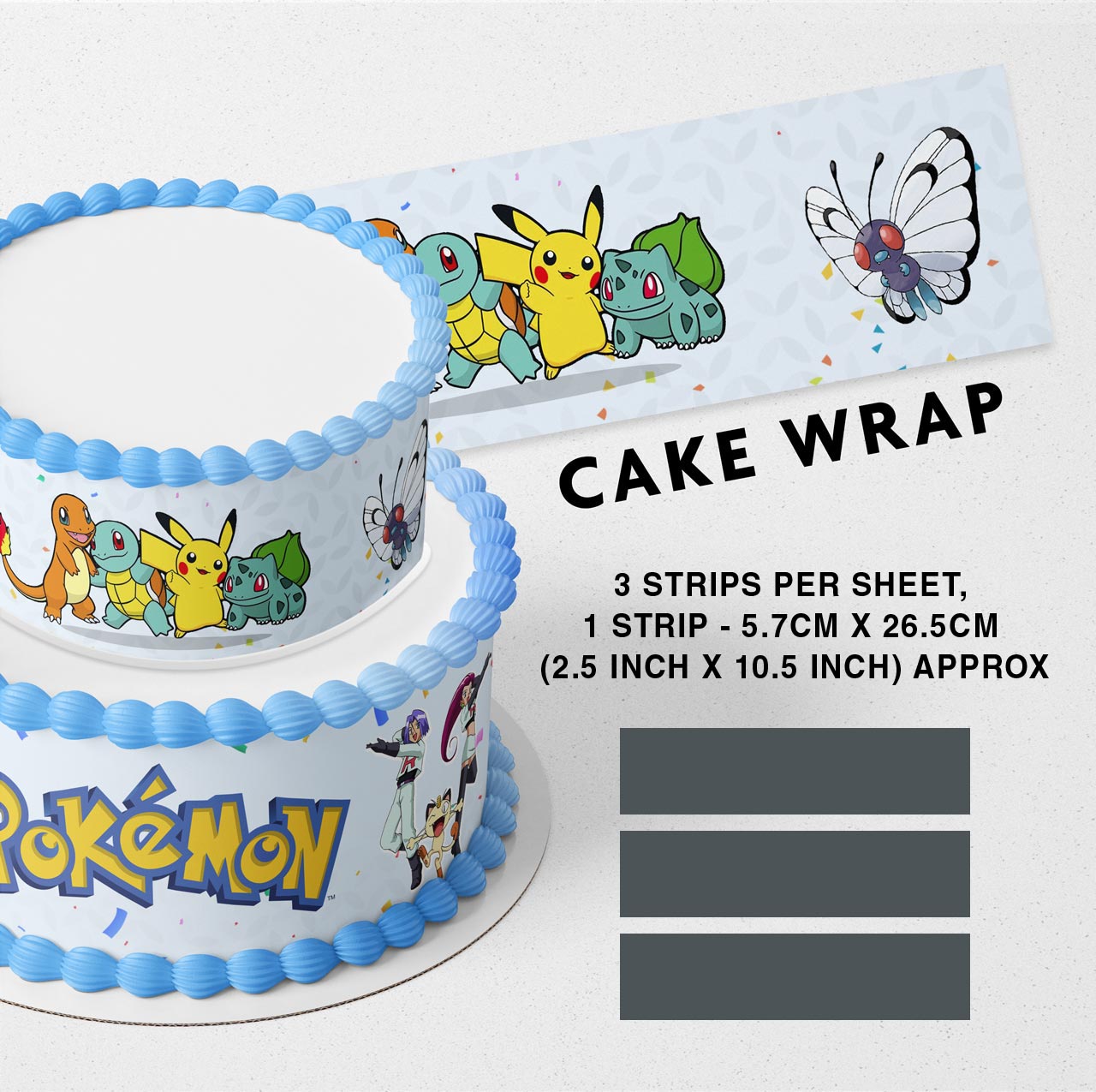 Pokekids Strips Edible Icing Printed Cake Wrap Strips Topper Ribbon Border image 0