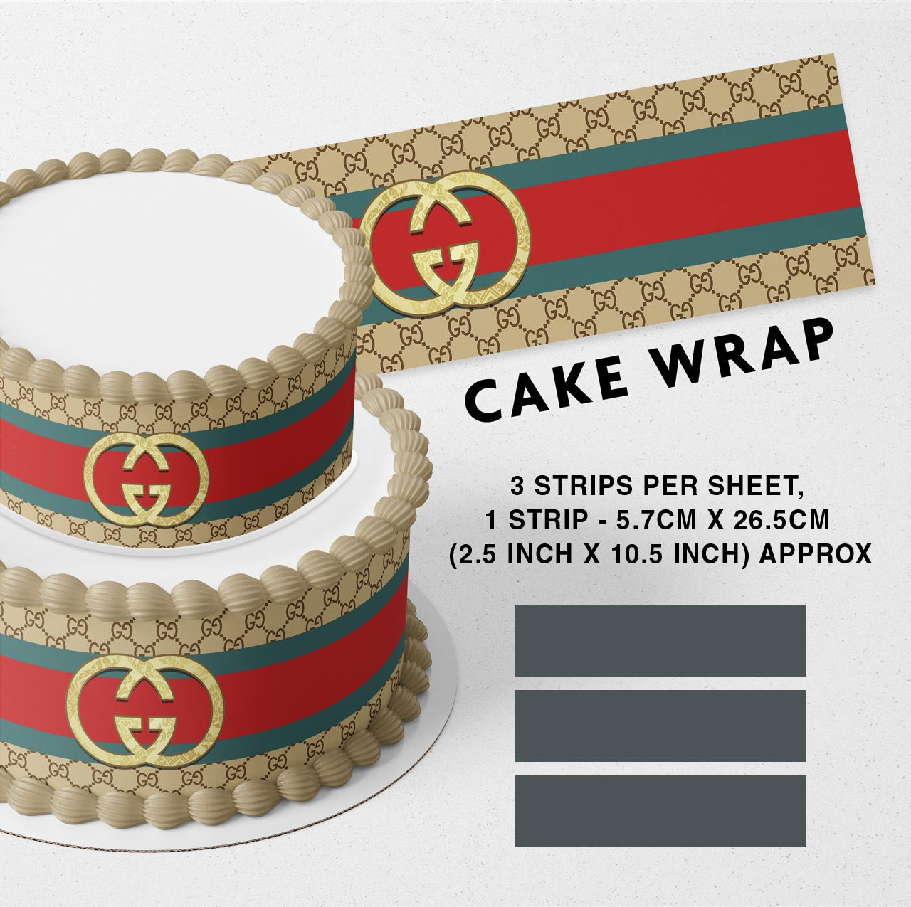 Gussi Red Green OG Logo GG Belt Strips Edible Icing Printed Cake Wrap Strips Topper Ribbon Border image 0