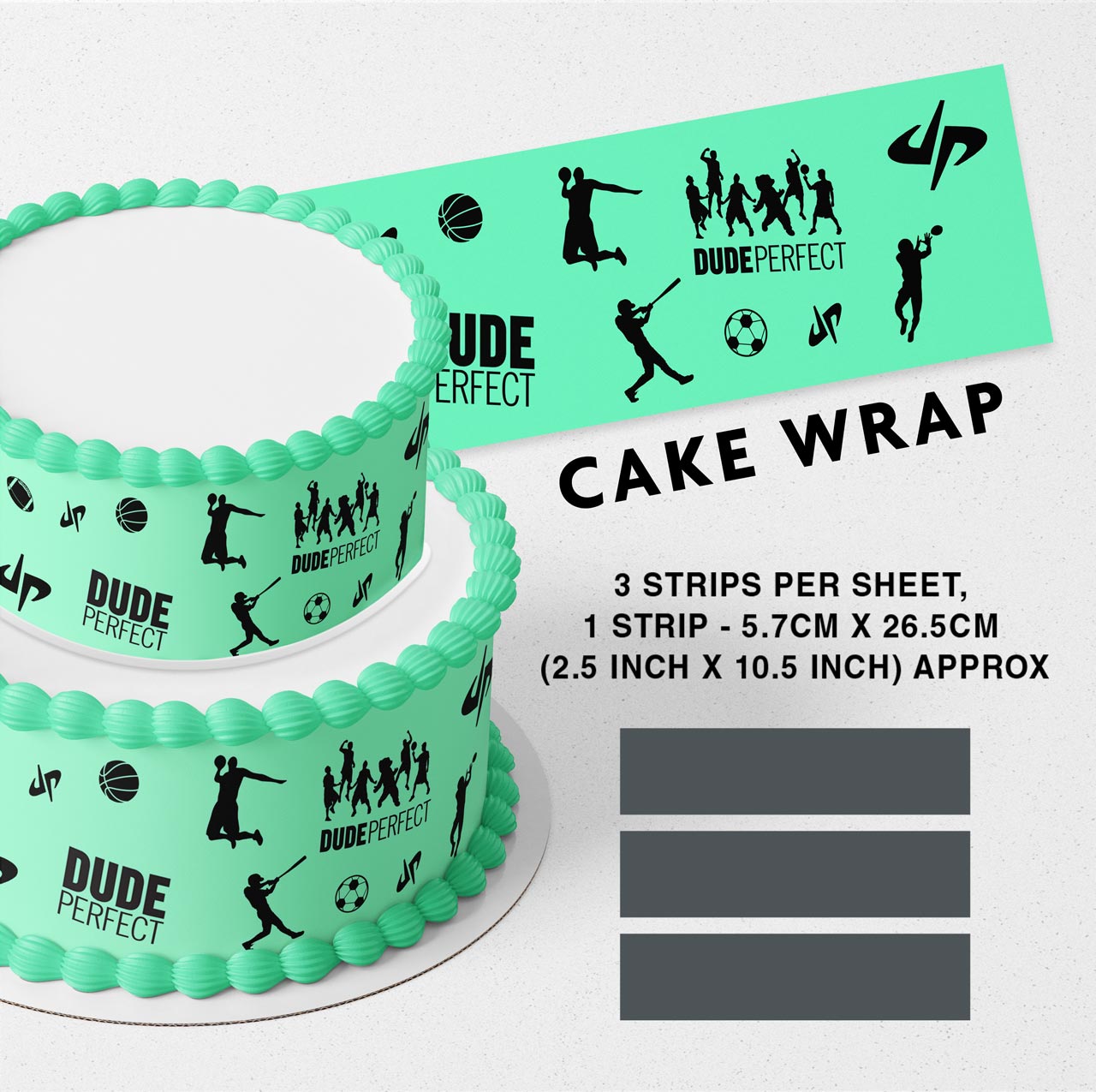 Dude Perfect Strips Edible Icing Printed Cake Wrap Strips Topper Ribbon Border image 0